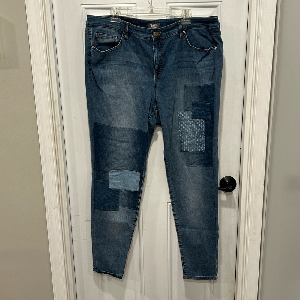 Martha Stewart Women’s Patchwork skinny jeans Size 20W, Medium Blue Denim
